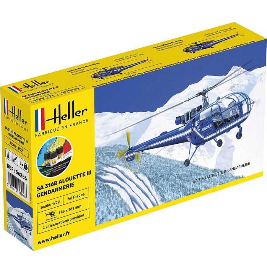 Heller Sa 316 Alouette Iii Gendarmerie - Starter Kit - Maqueta De Helic Ptero - Heller