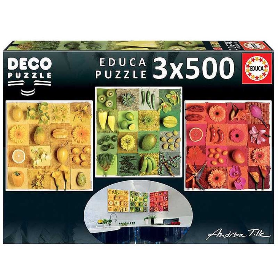 Puzzles Educa Puzzle Educa Flores Y Frutas Ex Ticas De 3 X 500 Piezas