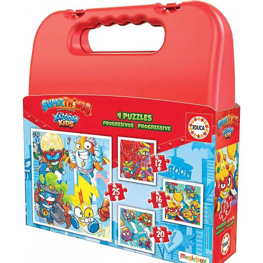 Puzzles Educa Maleta Progresivos Superthings 12-16-20-25 Piezas